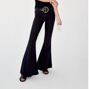 Free people black denim super flare bell bottoms